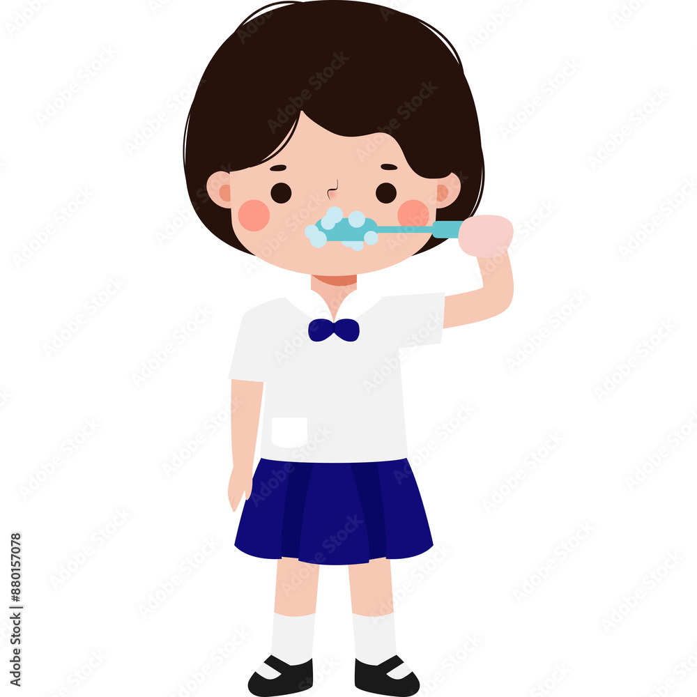 thai student brushing teeth Illustration flat style thai student brushing teeth Illustration flat style