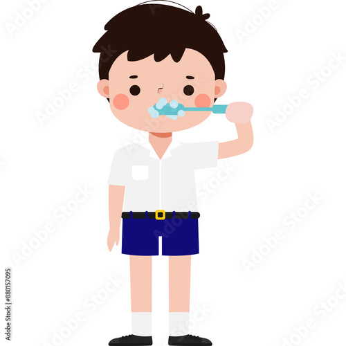 thai student brushing teeth Illustration flat style