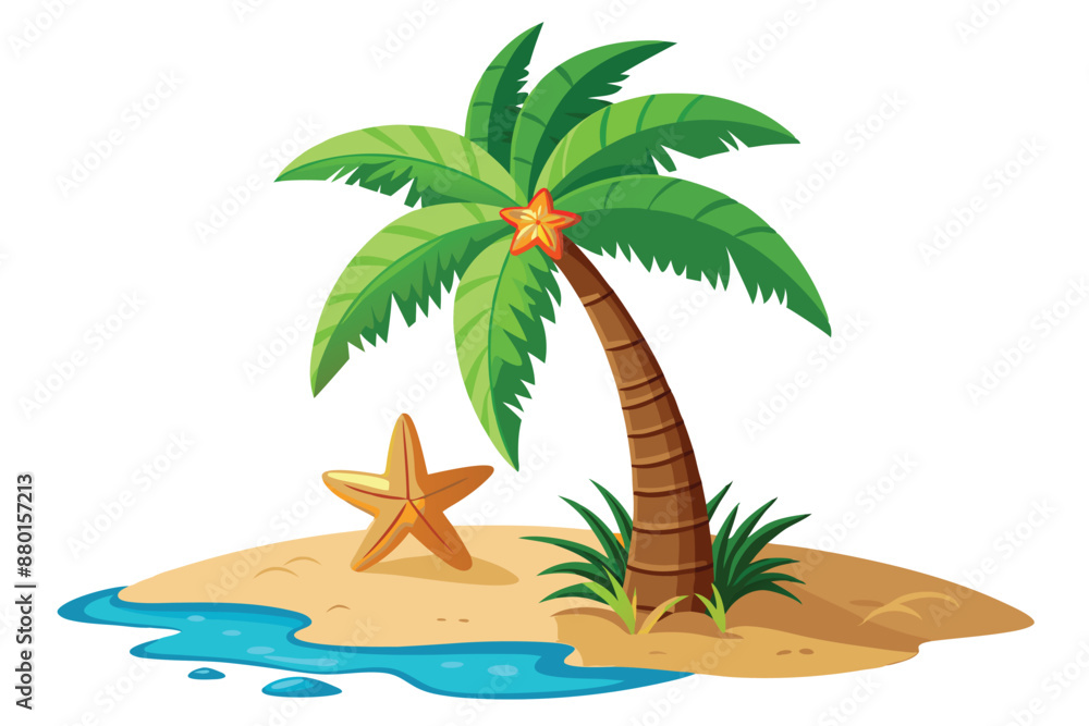 Obraz premium Palm tree with beach vector illustration