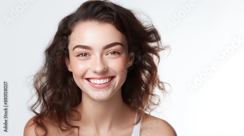 Fresh-faced young woman with radiant skin smiling 