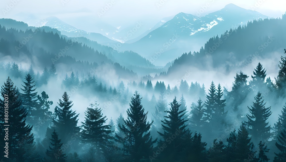 Misty Mountain Forest Landscape. Misty Mountain Forest Landscape.