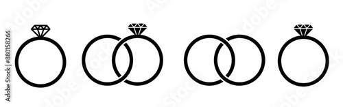 Ring icon. Ring with gemstone. Diamond engagement ring icon set. Ring Diamond Engagement. Vector Illustration.