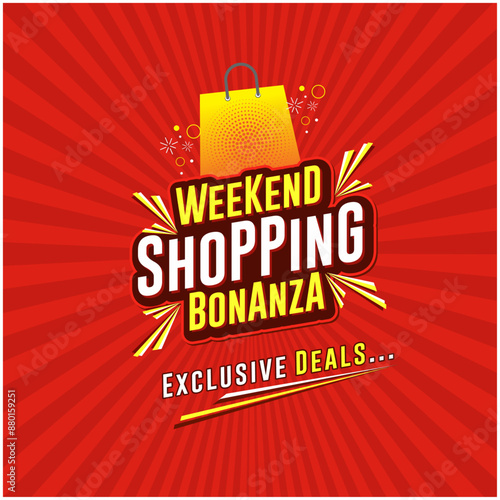 Weekend Shopping Bonanza Logo Design Vector layered. Retail, Textiles, Fashion, Online Shopping, E commerce Advertising Template