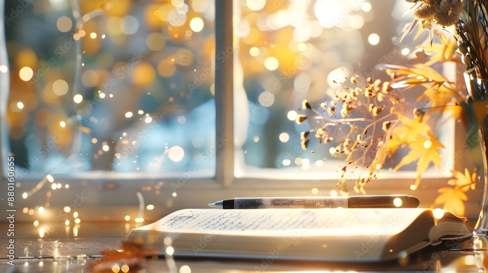 Cozy Winter Wonderland Through Frosted Window Pane with Festive Decor and Twinkling Lights Cozy Winter Wonderland Through Frosted Window Pane with Festive Decor and Twinkling Lights