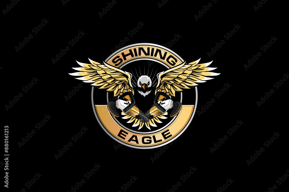 Fototapeta premium eagle with polishing mechine cartoon character logo vector template