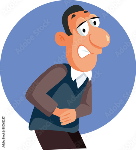 Unhappy Man Suffering from a Stomachache Vector Cartoon illustration. Stressed guy feeling discomfort during constipation crisis 
