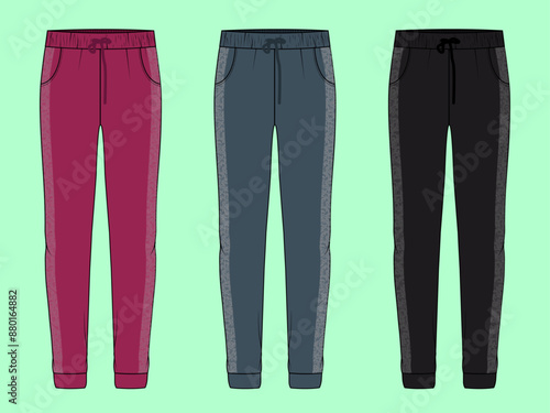 ladies nightwear cuff jogger with side lace attached illustration flat sketch vector.