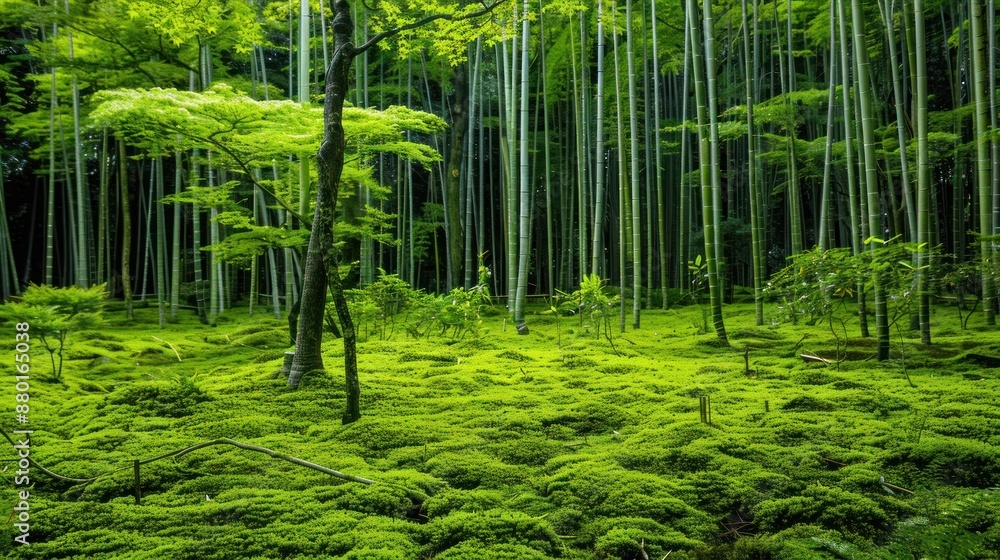 Fototapeta premium Serene Bamboo Forest with Lush Moss
