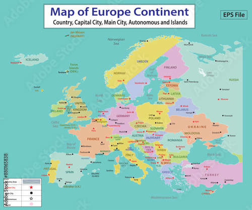 World map. Political maps of North and South America, Europe and Asia, Africa and Australia continents. Colorful world map countries and country names. Geography politics map.
