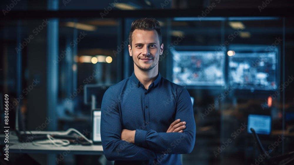 Smiling computer engineer in modern office Smiling computer engineer in modern office