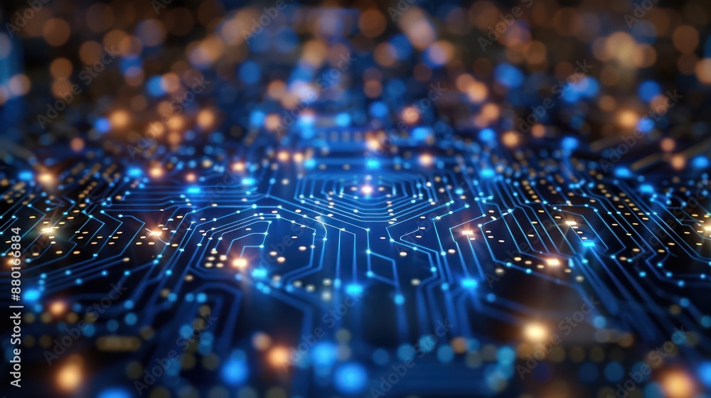 Abstract Blue Circuit Board with Glowing Lights Abstract Blue Circuit Board with Glowing Lights