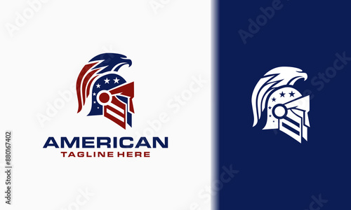 American Gladiator helmet with the flag and falcon logo design. spartan mascot e-sport vector illustration
