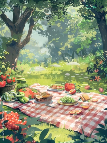 3 Cheerful picnic flat design playful perspective anime theme water color Complementary Color Scheme
