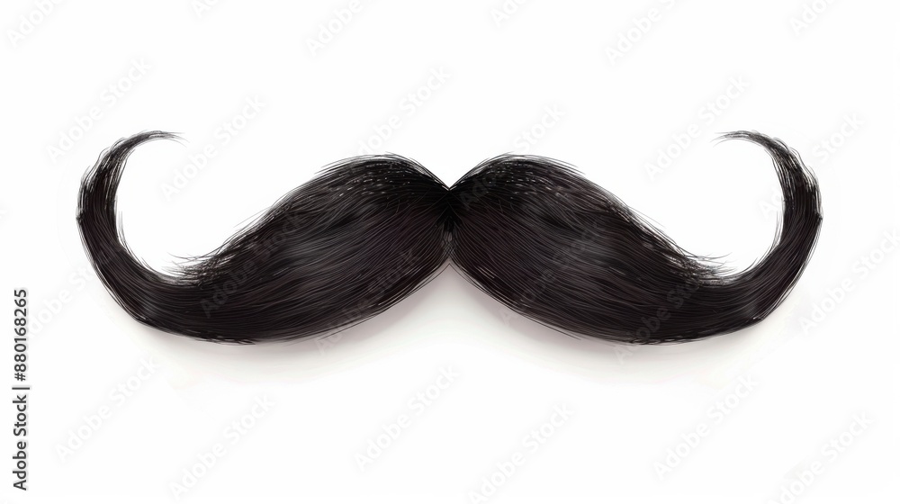 A digitally illustrated classic black moustache on a clean white background, evoking a vintage and playful mood. A digitally illustrated classic black moustache on a clean white background, evoking a vintage and playful mood.
