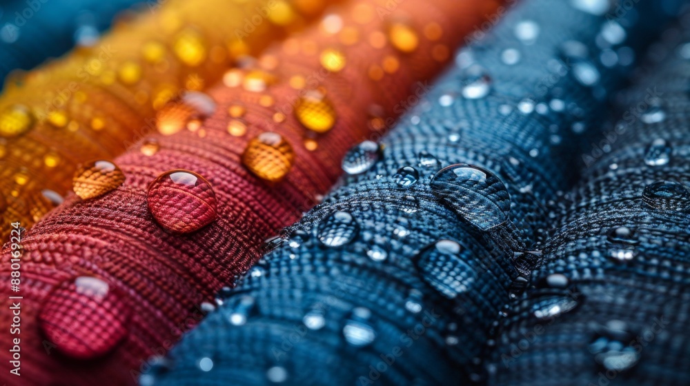 The waterproof fabric, water drops on the cloth The waterproof fabric, water drops on the cloth