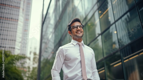 Young Indian professional with glasses and white shirt 