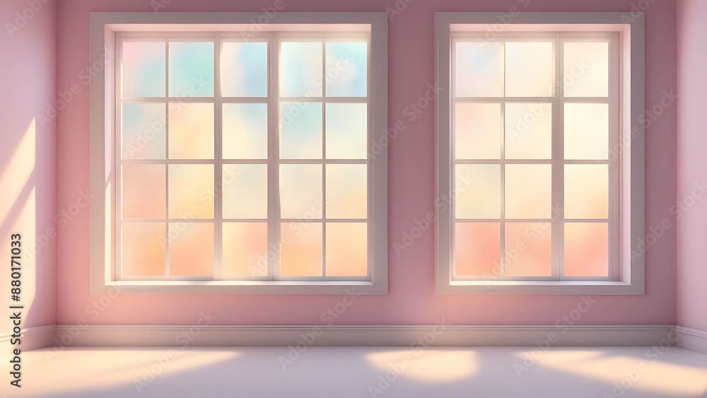 A room with two windows and a pink wall A room with two windows and a pink wall