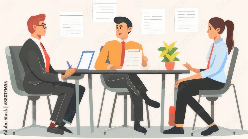 Employer or HR leader is interviewing participants, applying for a company employee, and having read the proficiency test resume to recruit qualified employees, Selection of job applicants. Employer or HR leader is interviewing participants, applying for a company employee, and having read the proficiency test resume to recruit qualified employees, Selection of job applicants.