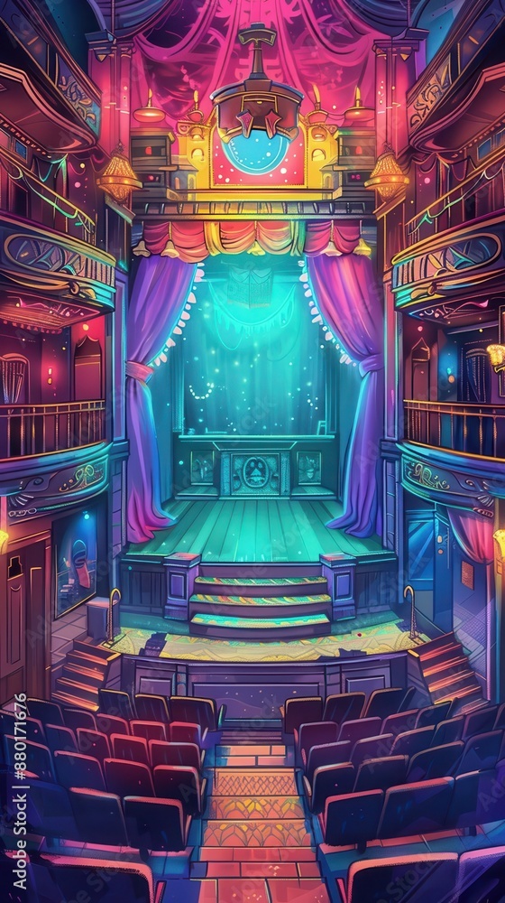 Obraz premium 19 Quirky theater flat design cheerful perspective anime theme water color Triadic Color Scheme