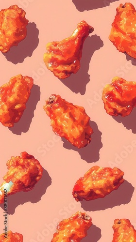 19 American buffalo wings flat design bird's-eye view snack food theme water color Triadic Color Scheme