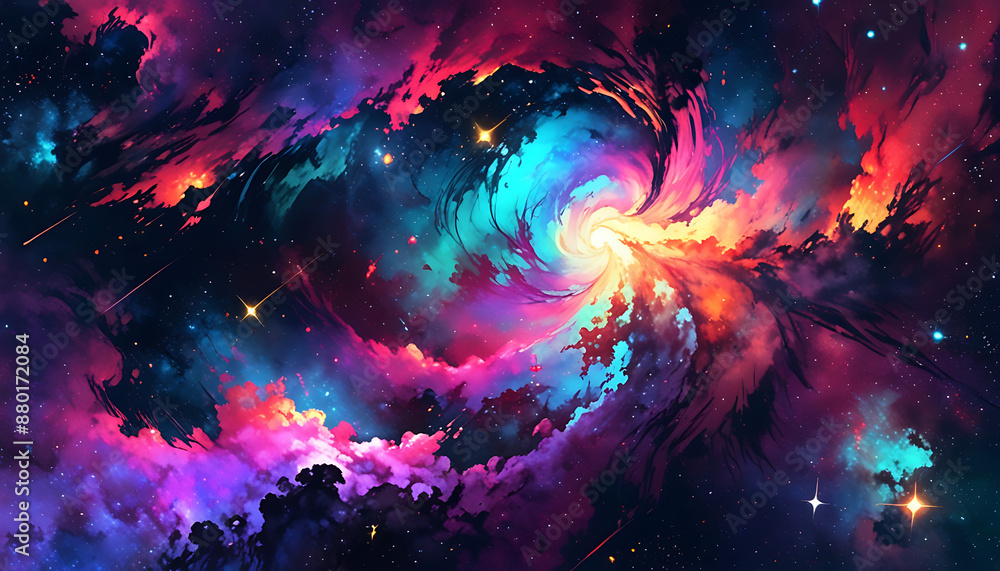 Fototapeta premium A wallpaper featuring vibrant and swirling cosmic nebulae, capturing the beauty and mystery of outer space, space concept