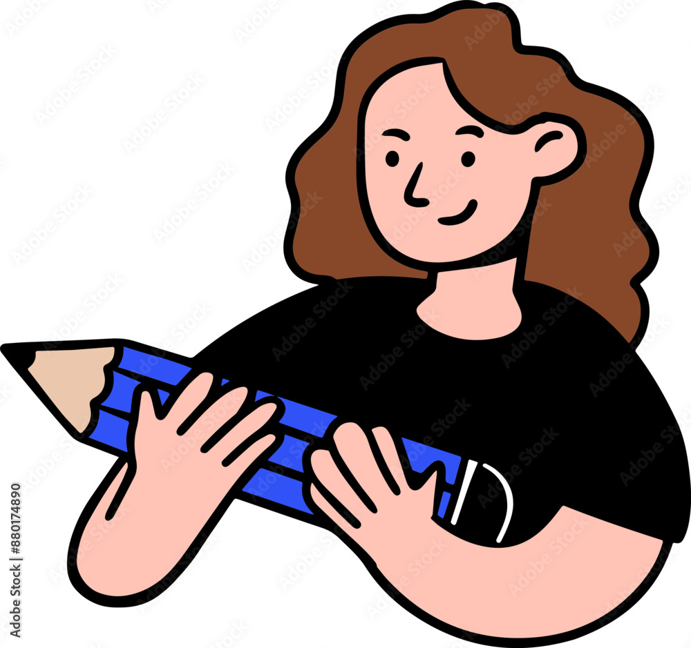 Vector illustration of child hold pencil, back to school, education day Vector illustration of child hold pencil, back to school, education day