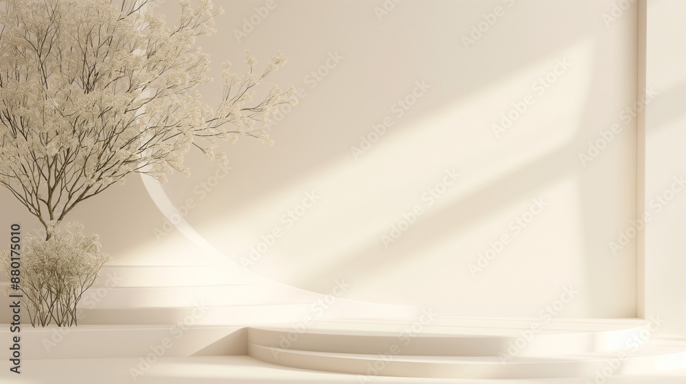 Beige Podium with Tree in Background Beige Podium with Tree in Background