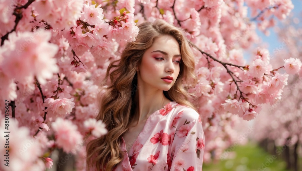 woman in pink cherry blossom woman in pink cherry blossom