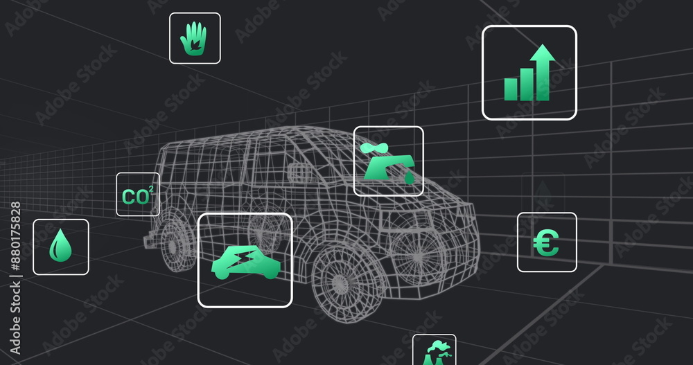Image of van driving in front of icons Image of van driving in front of icons