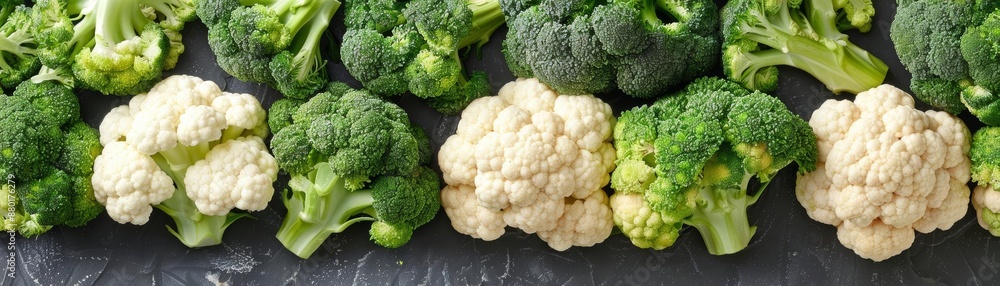 Fresh cauliflower and broccoli florets, ready to be cooked. Fresh cauliflower and broccoli florets, ready to be cooked.