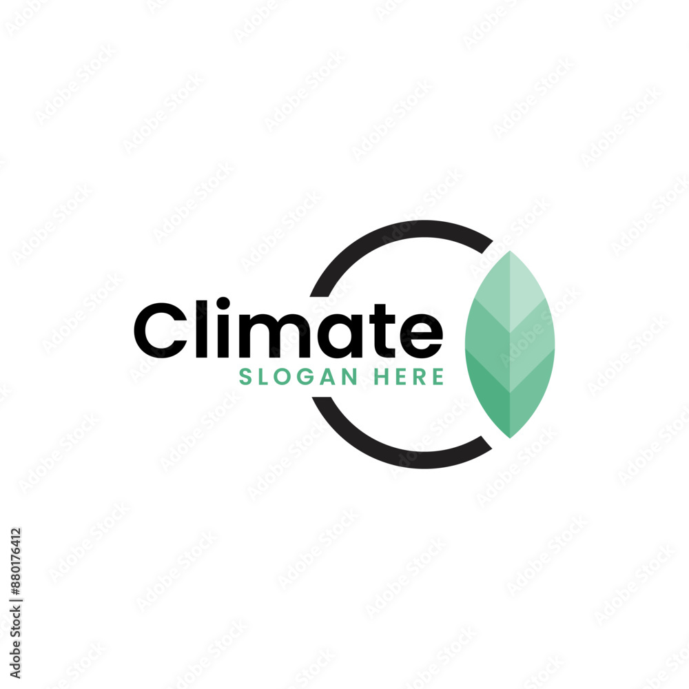 The Climate logo with the circle represent globe and earth and the leaf to signify sustainable The Climate logo with the circle represent globe and earth and the leaf to signify sustainable