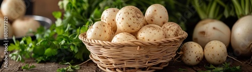 A stunning photo of freshly harvested jicama and daikon radish