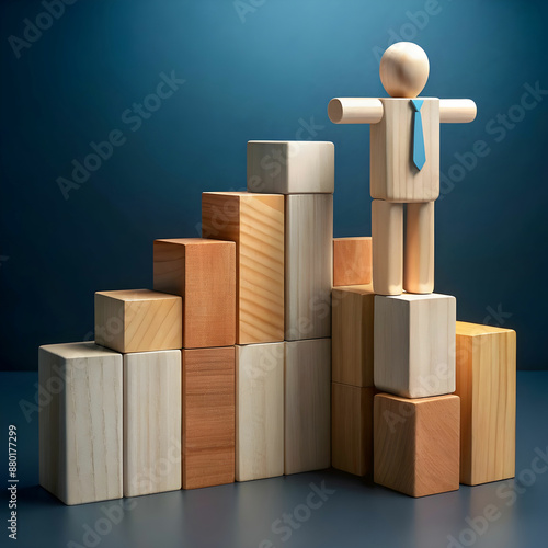 conceptual of success business with wooden human