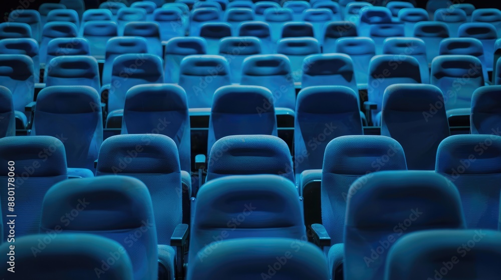 Empty blue chairs in the audience Empty blue chairs in the audience