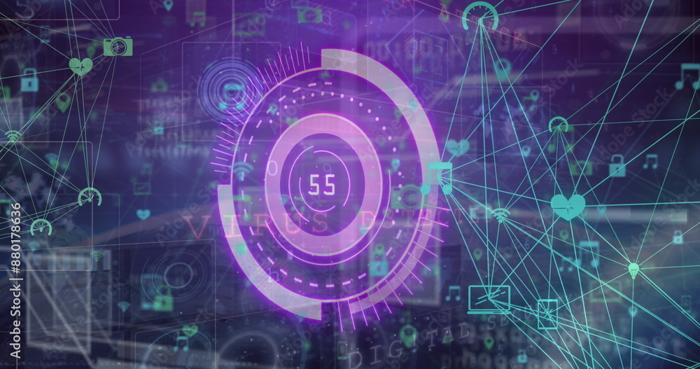 Obraz premium Image of numbers changing, scopes scanning and data processing