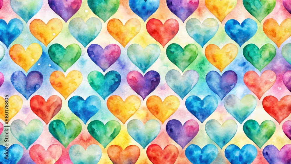 Vibrant watercolor rainbow hearts in ombre texture, multi-colored, seamless pattern, abstract, whimsical, dreamy, colorful, romantic, decorative, and joyful design. Vibrant watercolor rainbow hearts in ombre texture, multi-colored, seamless pattern, abstract, whimsical, dreamy, colorful, romantic, decorative, and joyful design.