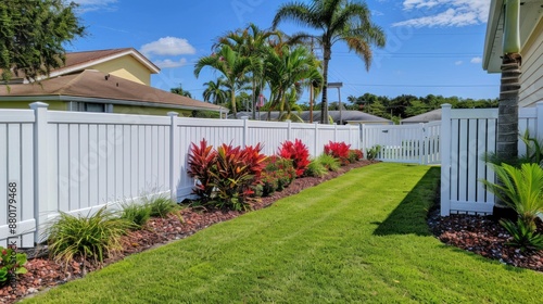 White Privacy Fence in a Backyard