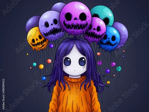 Wallpaper Mural Girl with Skull Balloons. Torontodigital.ca