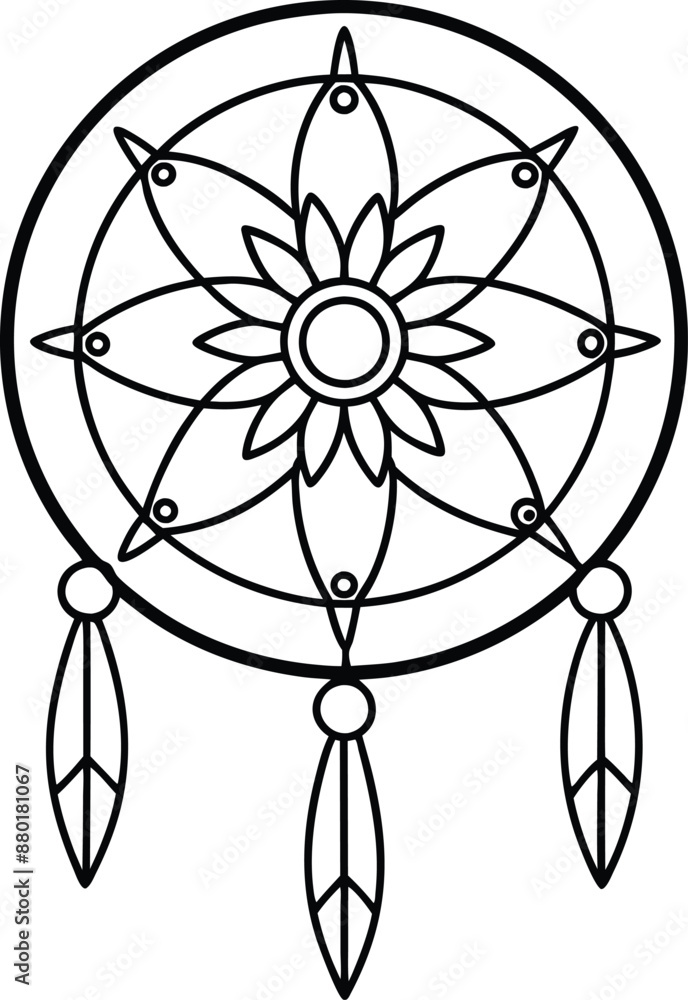Fototapeta premium traditional dreamcatchers ornament illustration black and white