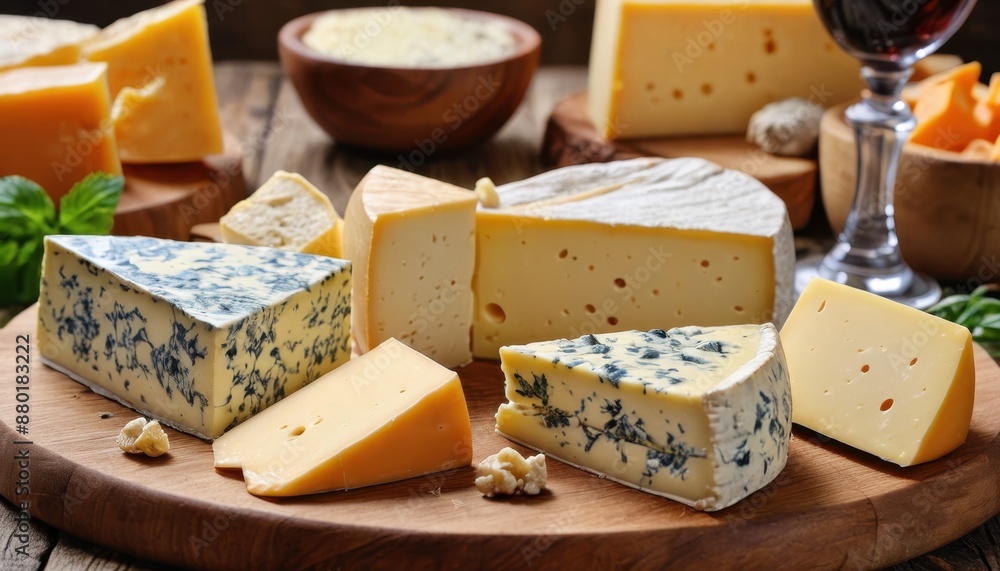 Assortment of Cheese on Wooden Board. Assortment of Cheese on Wooden Board.