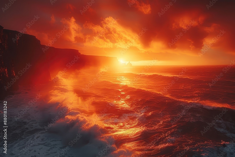 Dramatic sunset over a rugged coastline. Dramatic sunset over a rugged coastline.