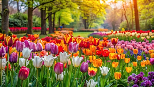 Vibrant tulip flowers blooming in spring garden, tulips, flowers, spring, bloom, garden, colorful, petals, nature, vibrant © Sujid