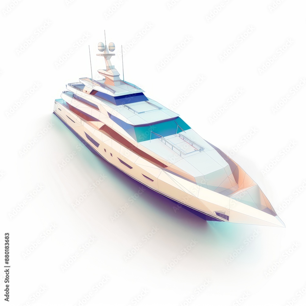 3D Render, Low Poly style of a luxury sky yacht, on isolated white background, Generative AI 3D Render, Low Poly style of a luxury sky yacht, on isolated white background, Generative AI