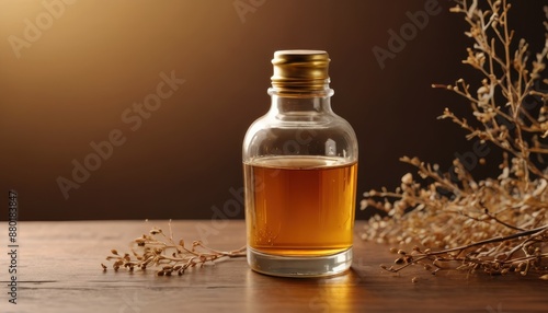 Wallpaper Mural Glass Bottle of Golden Liquid with Dried Flowers. Torontodigital.ca