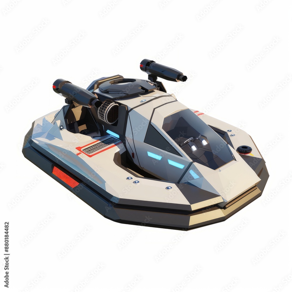 3D Render, Low Poly style of a sci-fi hovercraft, on isolated white background, Generative AI 3D Render, Low Poly style of a sci-fi hovercraft, on isolated white background, Generative AI