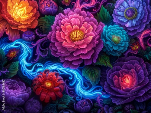 Wallpaper Mural Mystical Flowers with Glowing Stream Torontodigital.ca