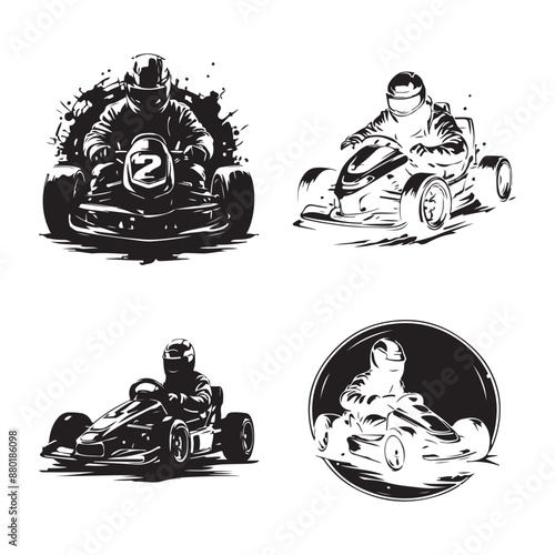 Kart racer vector, Go Kart racing vector image. Go Kart racing silhouette vector on white background