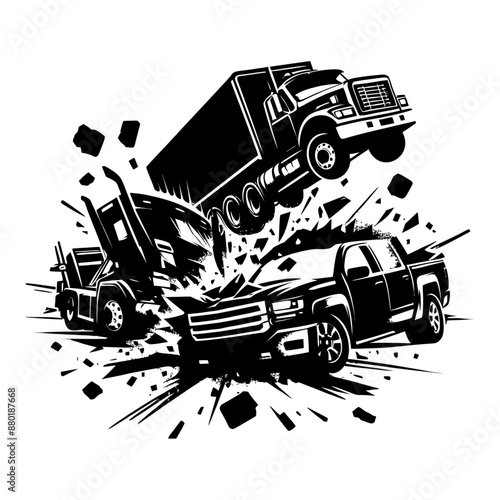 Truck accident car silhouette vector
