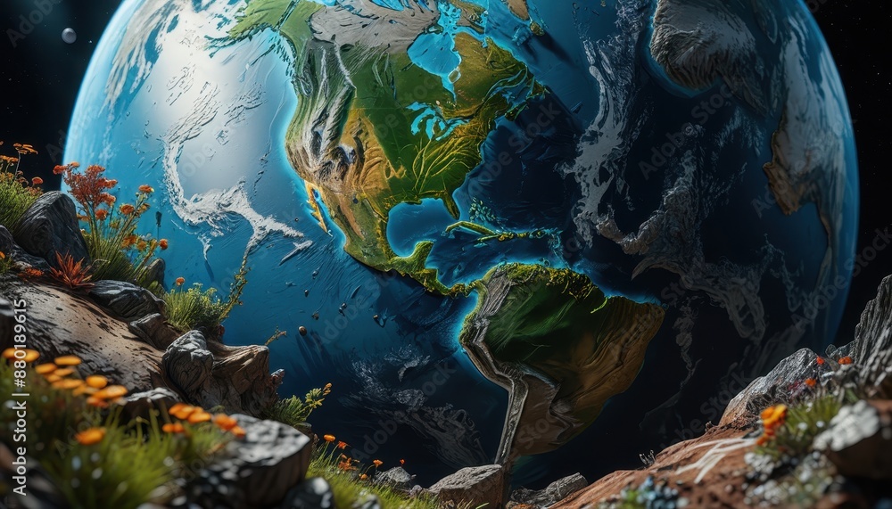 Earth From Space With Flowers. Earth From Space With Flowers.