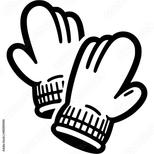 Kitchen mittens oven mitts in monochrome. Simple minimalistic vector in black ink drawing on transparent background